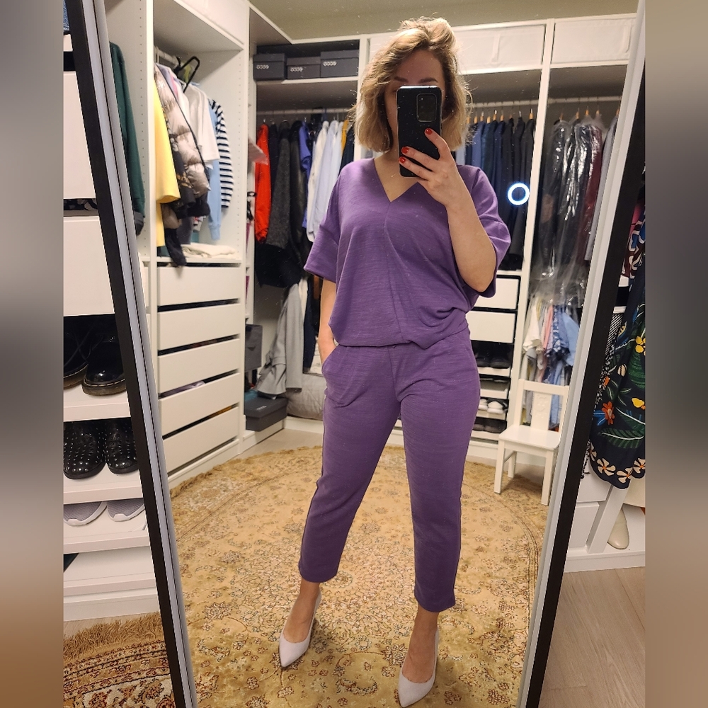 Zara matching Coord set Purple oversized t-shirt M & jogging capri S